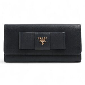 Prada Saffiano Leather Ribbon Long Wallet Black